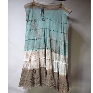 Andi + James Medium Aqua Taupe Tie Dye Tiered Cotton Boho Maxi Skirt